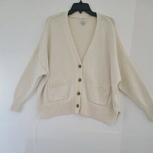 A NEW DAY BUTTON UP V-NECK CARDIGAN-SIZE XXL-OFF-WHITE -SOFT KNIT-POCKETS